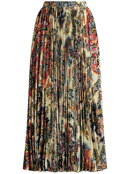 Paisley-Print Pleated Midi Skirt