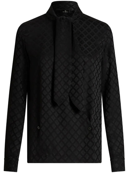 Scarf-Collar Jacquard Shirt