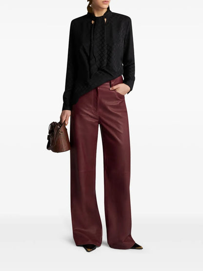Scarf-Collar Jacquard Shirt