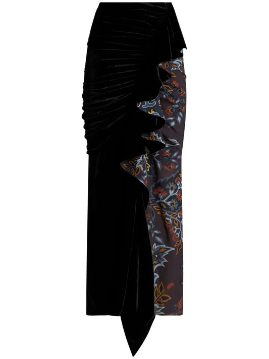Asymmetric Paisley-Print Midi Skirt