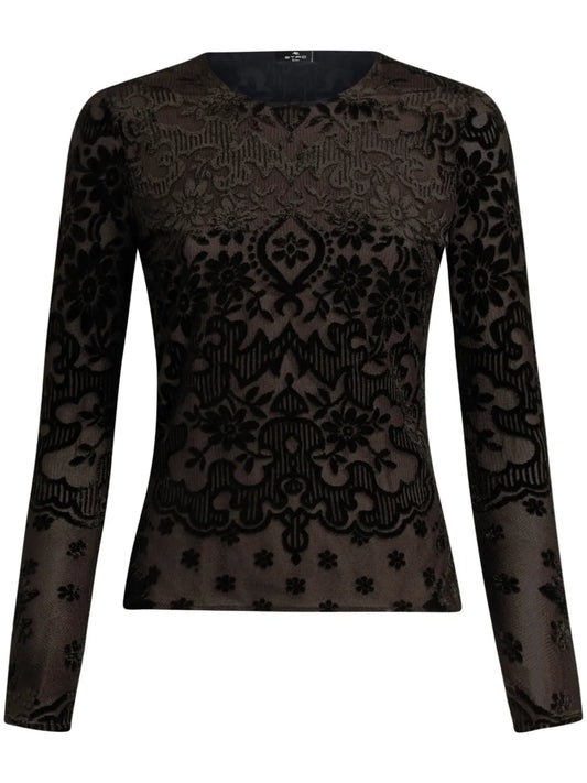 Tulle And Jacquard Velvet Top