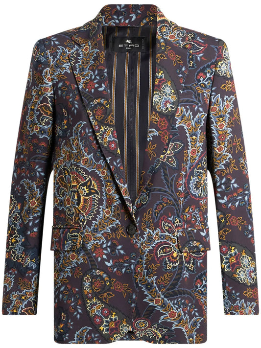 Paisley-Print Single-Breasted Blazer