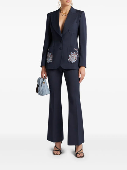 Floral-Embroidered Wool Blazer