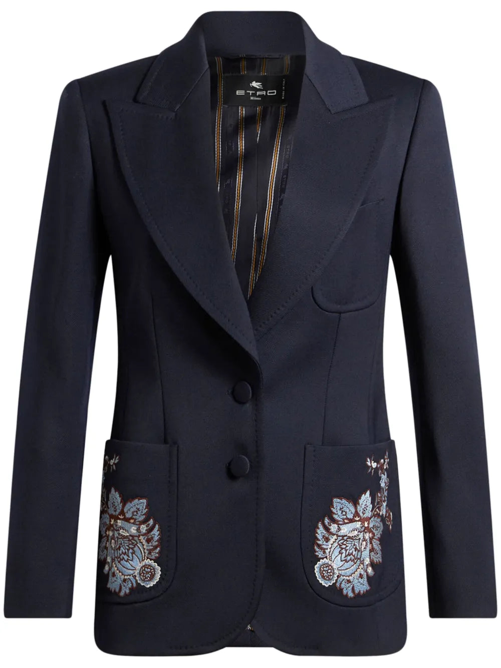 Floral-Embroidered Wool Blazer