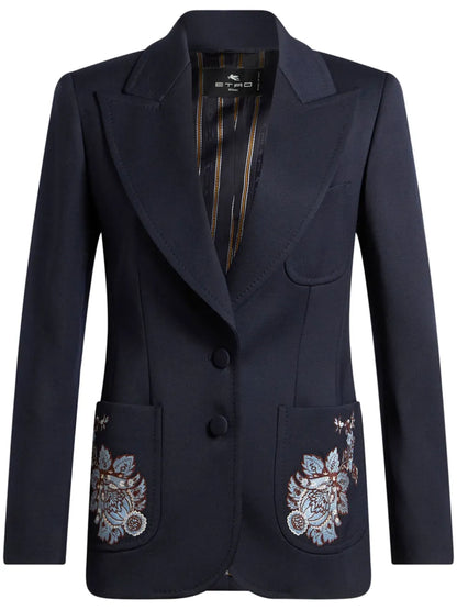 Floral-Embroidered Wool Blazer