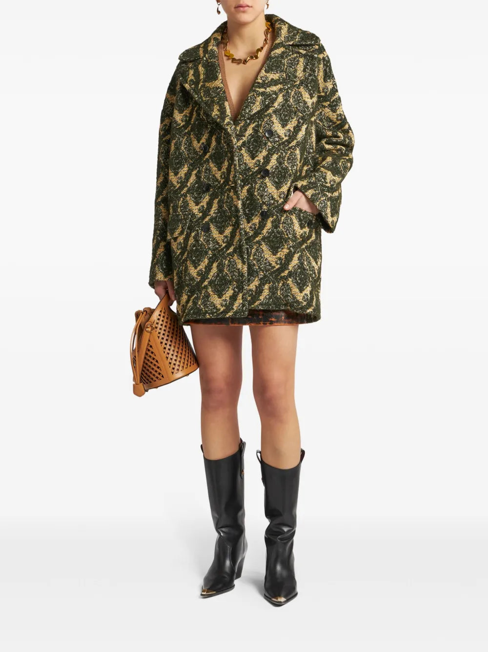 Jacquard Double-Breasted Coat