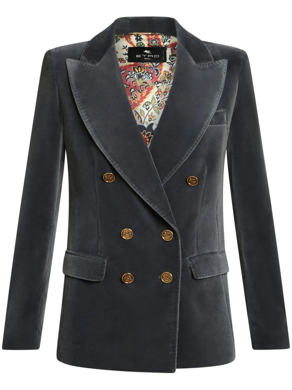 Logo-Engraved Buttons Velvet Blazer
