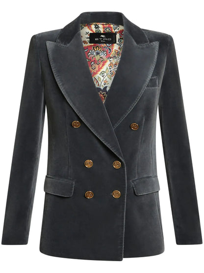 Logo-Engraved Buttons Velvet Blazer