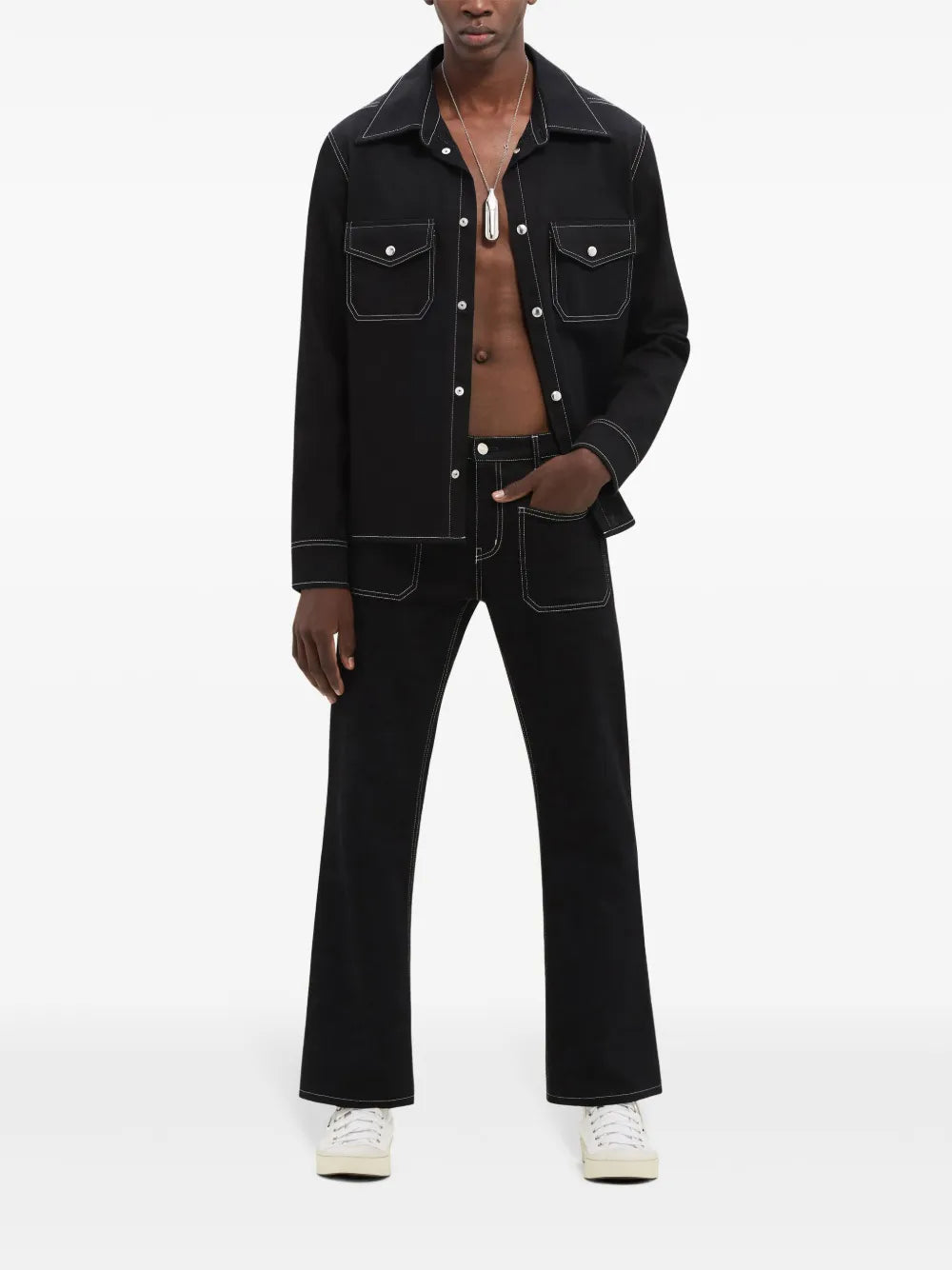 Double Pocket Topstitched Denim Shirt