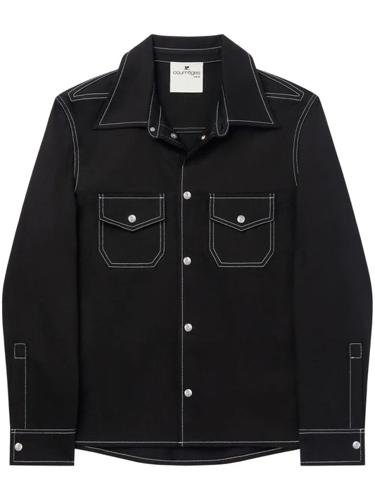 Double Pocket Topstitched Denim Shirt