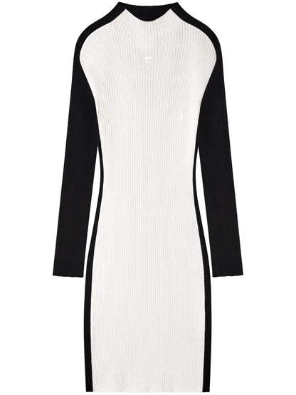 Contrast-Frame Ribbed-Knit Mini Dress