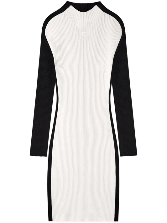 Contrast-Frame Ribbed-Knit Mini Dress