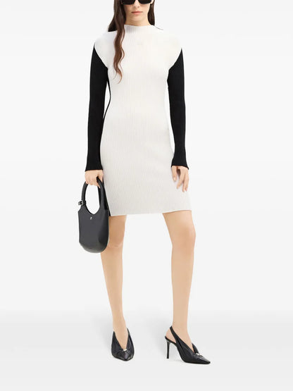 Contrast-Frame Ribbed-Knit Mini Dress