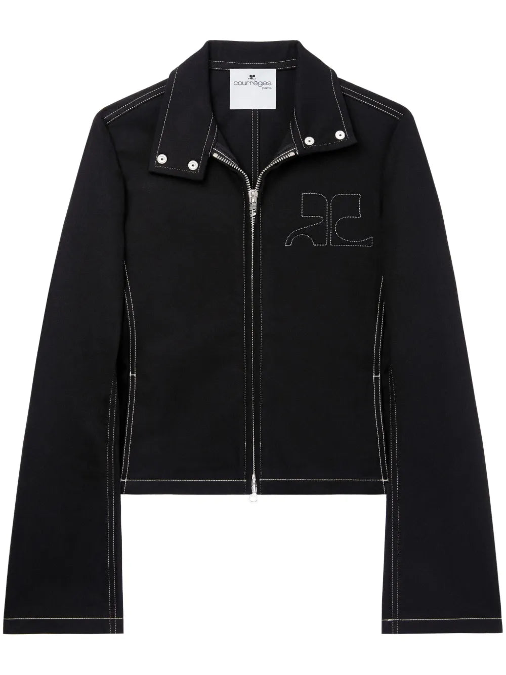Topstitched Denim Biker Jacket