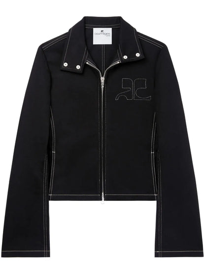 Topstitched Denim Biker Jacket