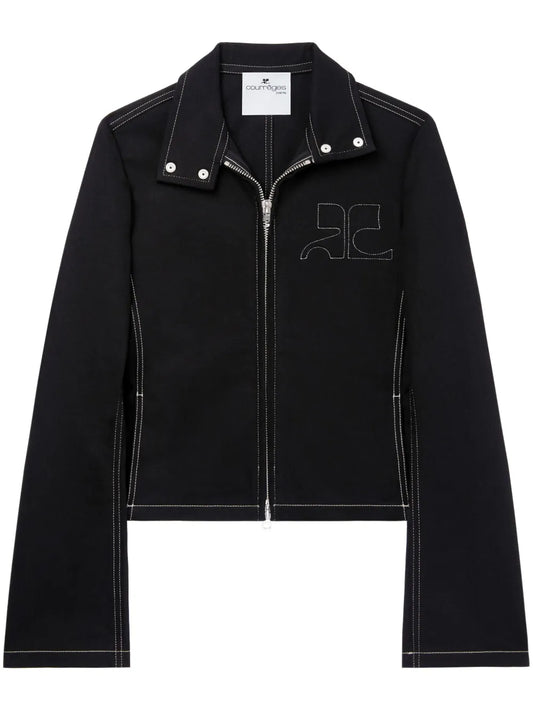 Topstitched Denim Biker Jacket