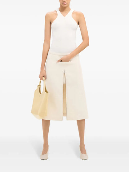 Layered Front-Zip Midi Skirt