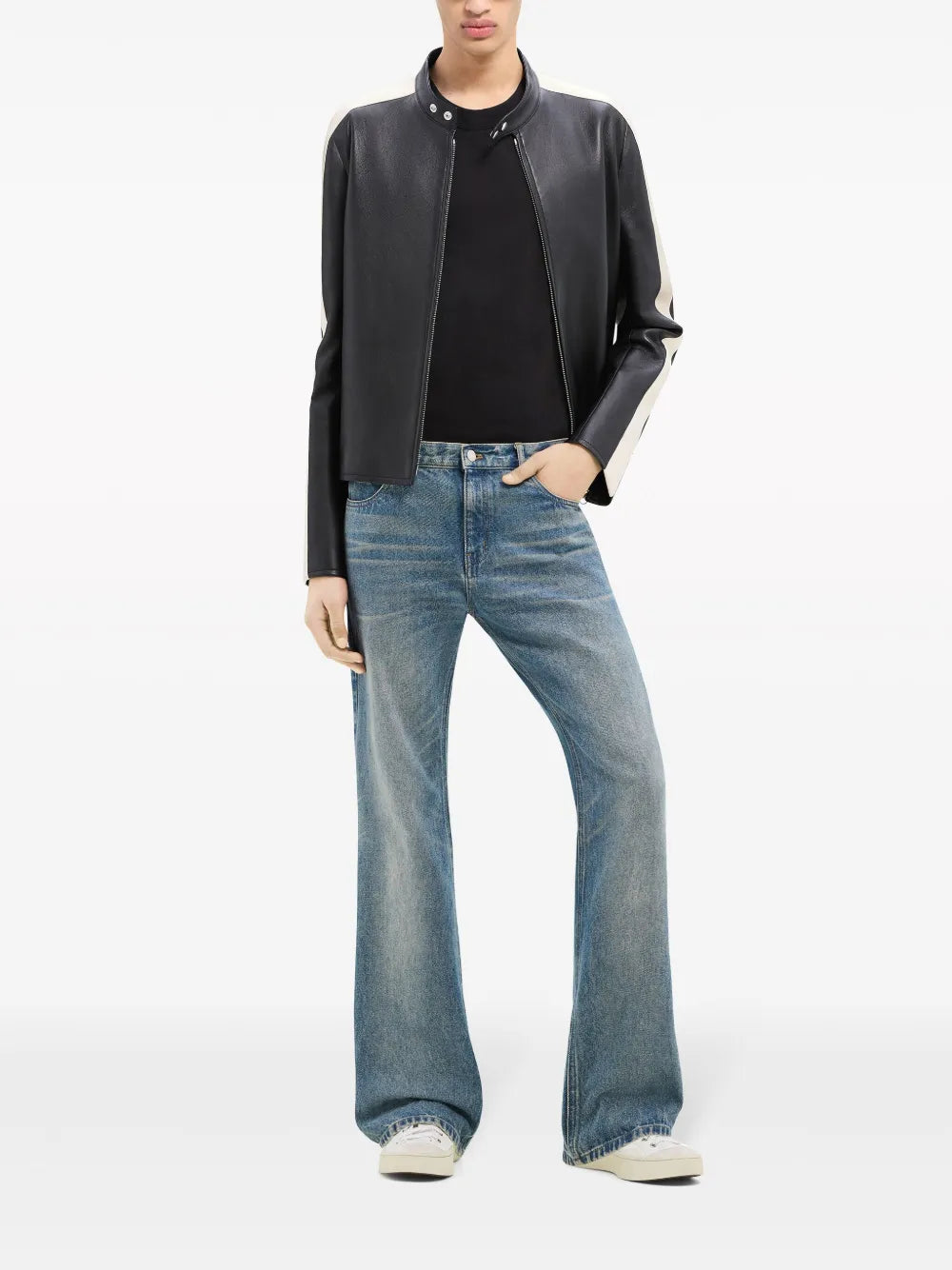Contrast Stripe-Detail Leather Jacket
