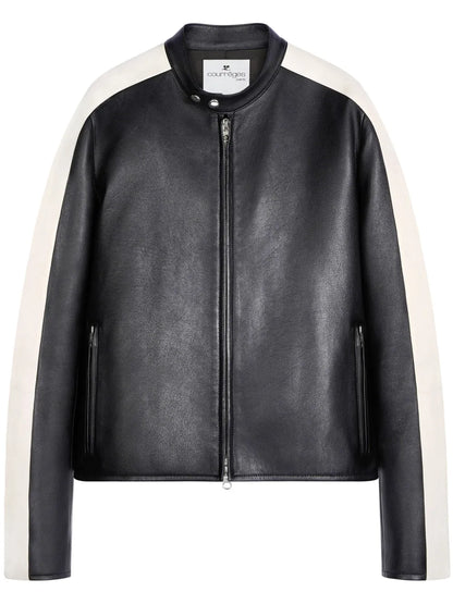 Contrast Stripe-Detail Leather Jacket