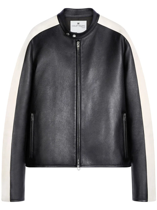 Contrast Stripe-Detail Leather Jacket
