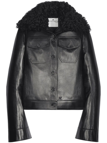 Shearling-Collar Leather Jacket