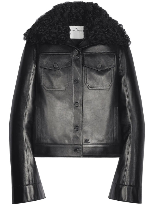 Shearling-Collar Leather Jacket