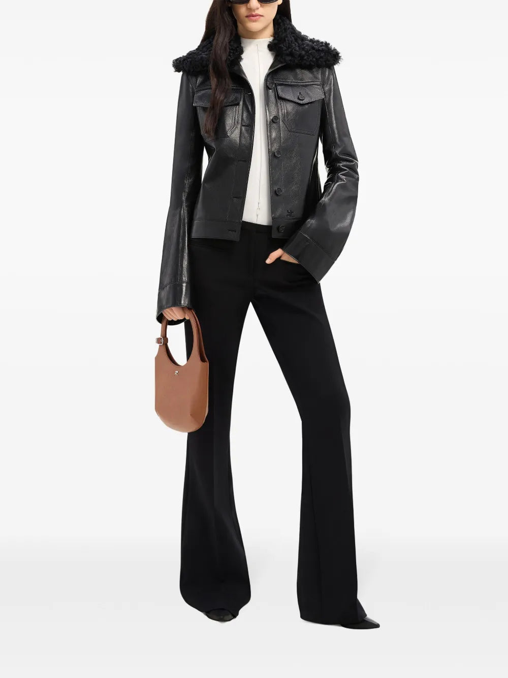 Shearling-Collar Leather Jacket