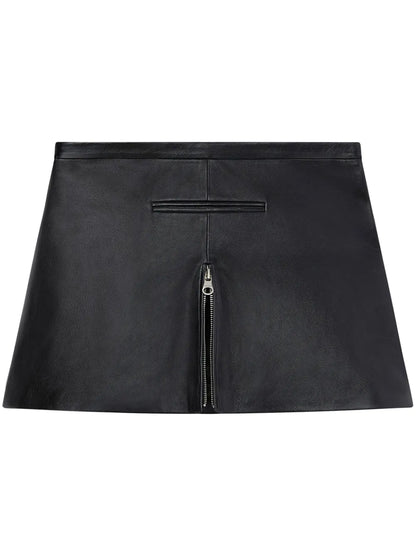 Zip-Detail Leather Miniskirt
