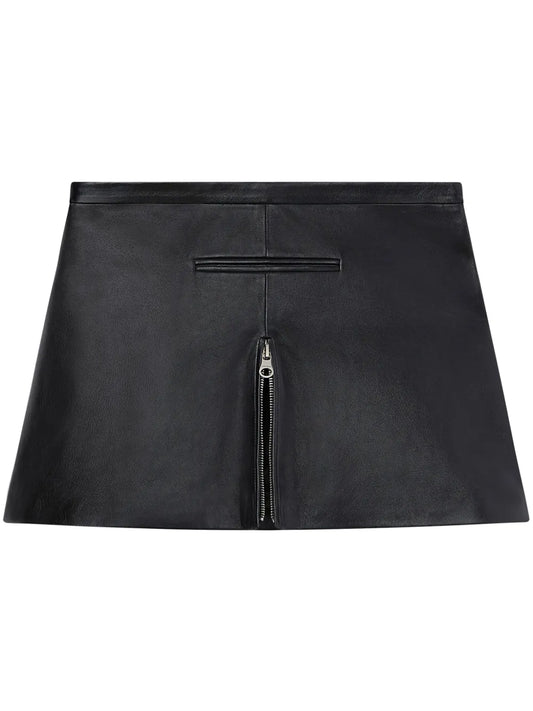 Zip-Detail Leather Miniskirt