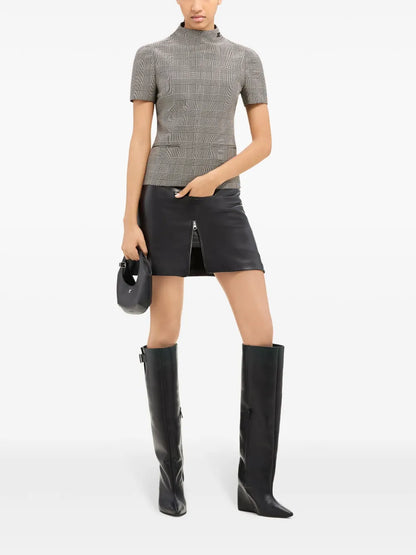 Zip-Detail Leather Miniskirt