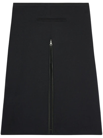 Zip-Detail Twill Midi Skirt
