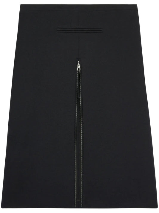Zip-Detail Twill Midi Skirt