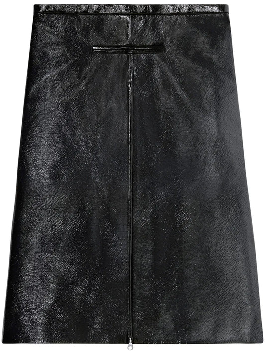 Zip-Detail Coated Midi Skirt