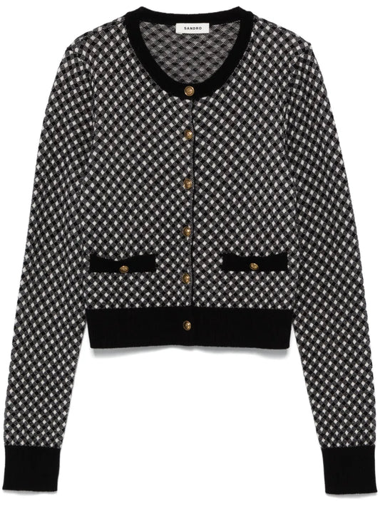 Shepherd-Checked Cardigan