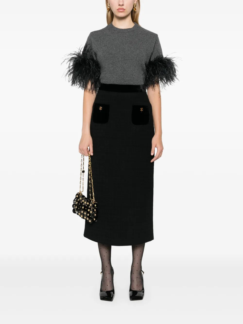Tweed Velvet Maxi Skirt