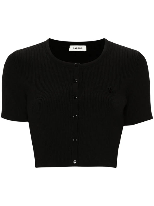 Ribbed Press-Stud Crop Top