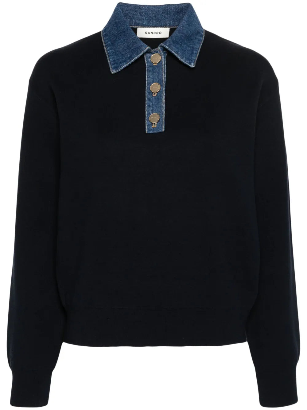 Denim-Detailed Polo Shirt