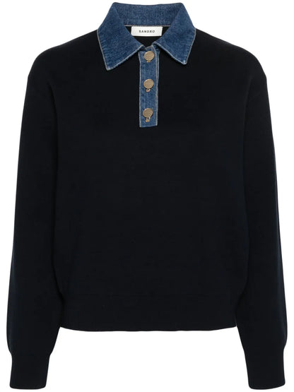 Denim-Detailed Polo Shirt