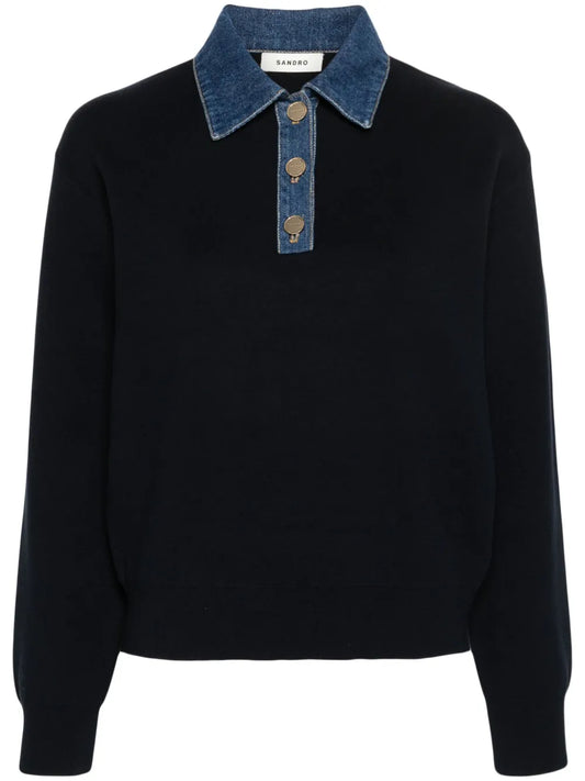 Denim-Detailed Polo Shirt