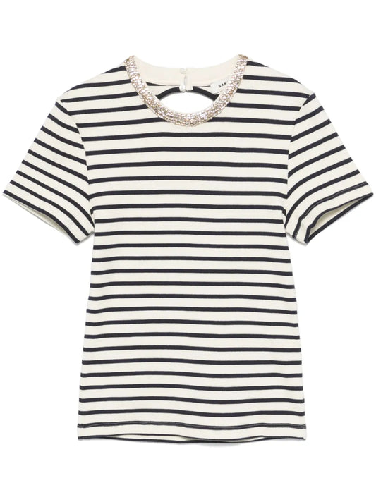Striped Rhinestone-Embellished T-Shirt