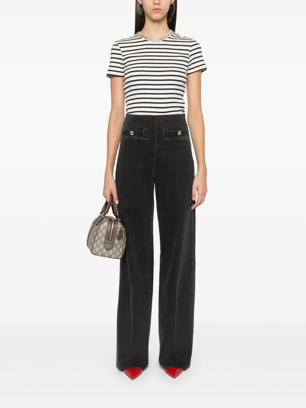 Striped Rhinestone-Embellished T-Shirt