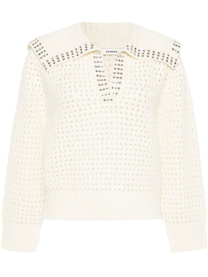 Rhinestone-Embellished Open-Knit Jumper