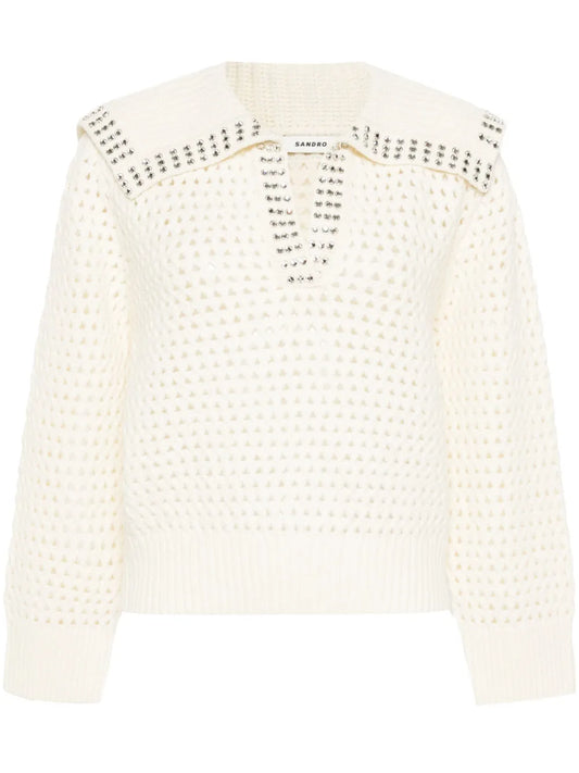 Rhinestone-Embellished Open-Knit Jumper