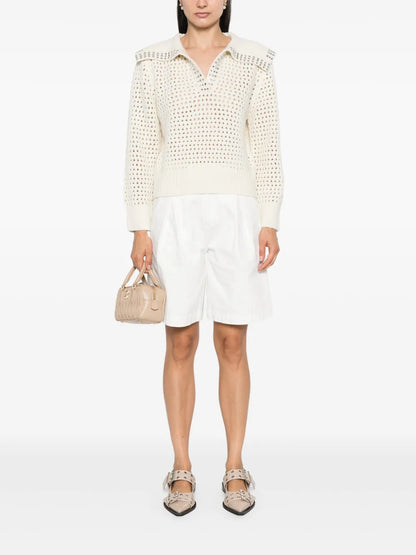 Rhinestone-Embellished Open-Knit Jumper