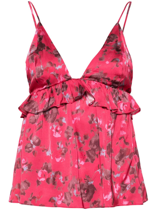 Floral-Print Satin Top