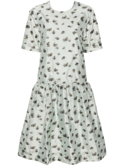 Floral-Jacquard Organza Midi Dress