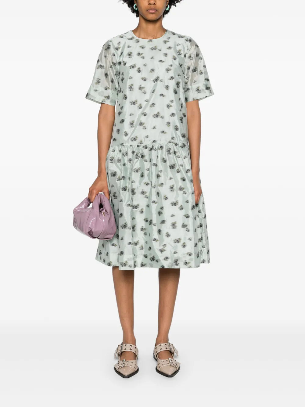 Floral-Jacquard Organza Midi Dress