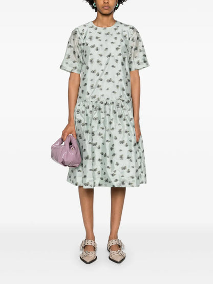 Floral-Jacquard Organza Midi Dress