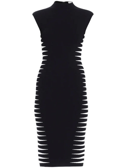 Side-Stripe Mock-Neck Midi Dress