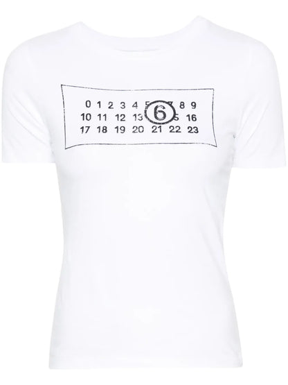 Numbers-Motif Cotton T-Shirt